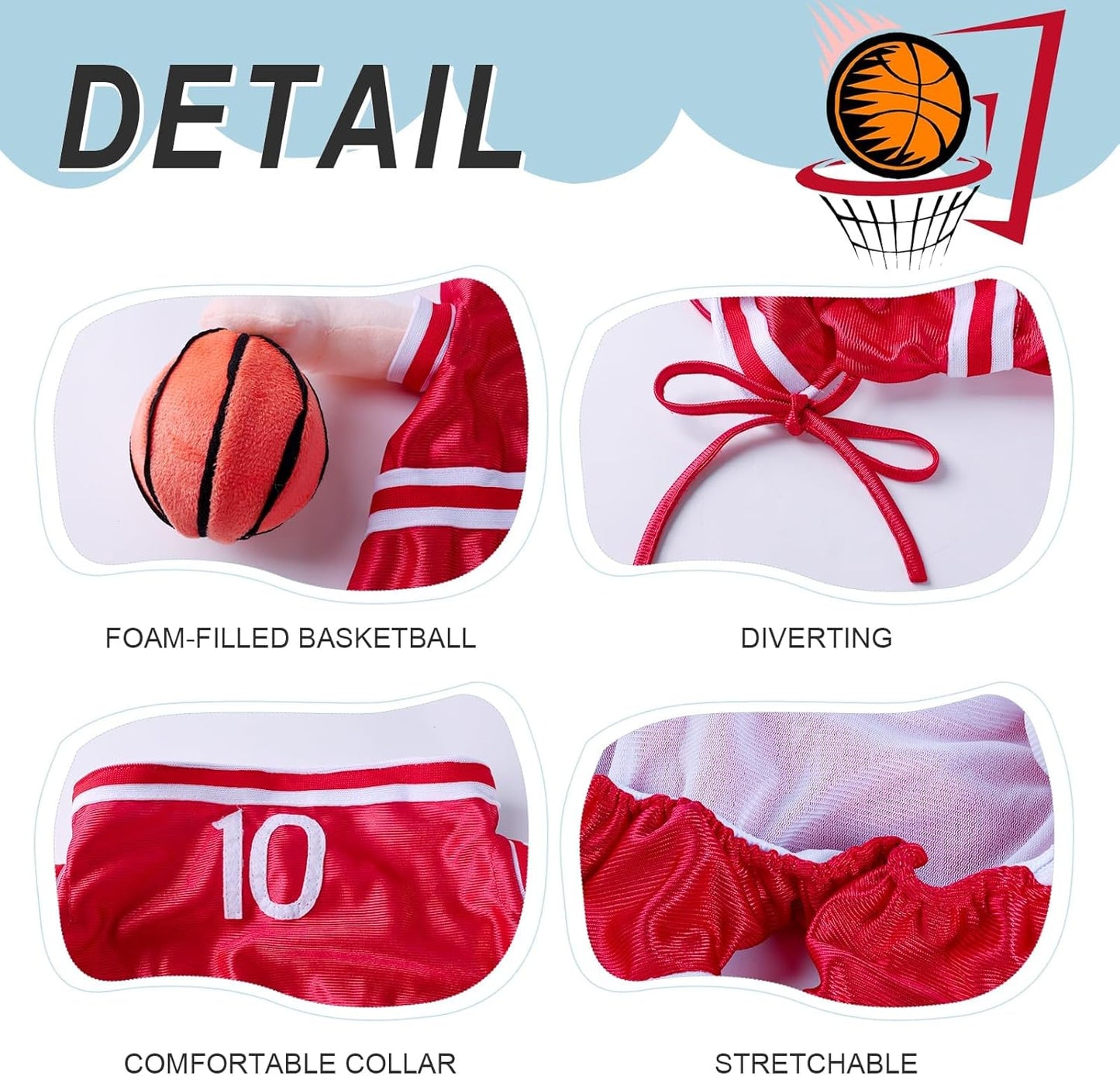 Dog Basketball Player Costume - Pet Halloween Costume Adjustable Funny Dress up Sports Outfit Cosplay Clothes for Small Medium Dog Red