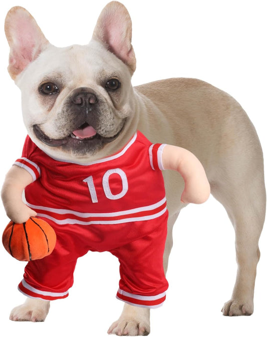 Dog Basketball Player Costume - Pet Halloween Costume Adjustable Funny Dress up Sports Outfit Cosplay Clothes for Small Medium Dog Red