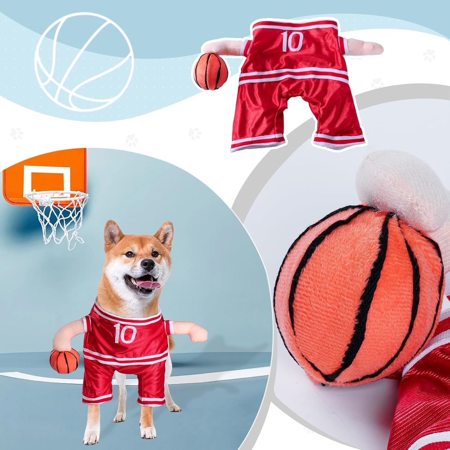 Dog Basketball Player Costume - Pet Halloween Costume Adjustable Funny Dress up Sports Outfit Cosplay Clothes for Small Medium Dog Red