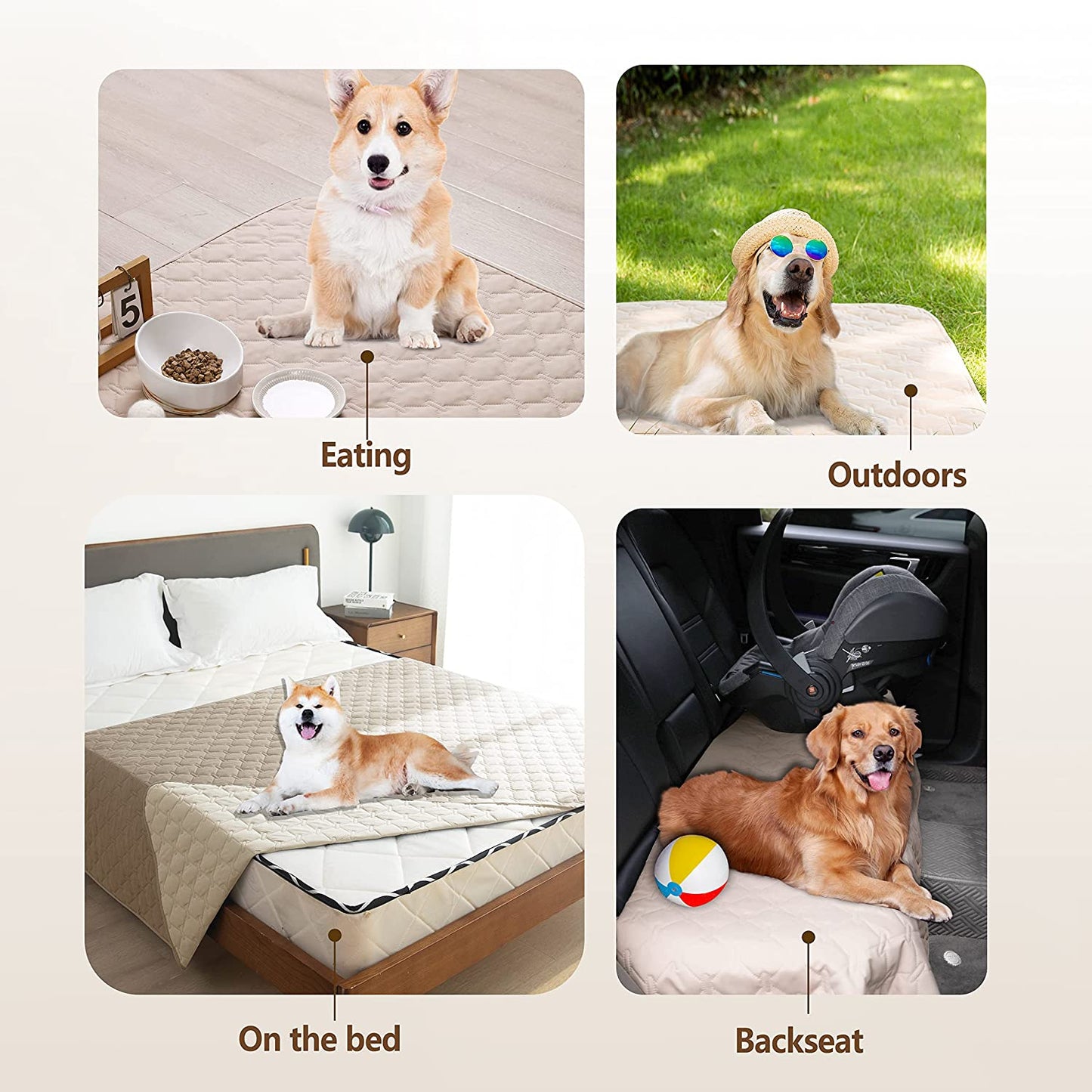 100% Double-Sided Waterproof Dog Bed Cover Pet Blanket Sofa Couch Furniture Protector for Kids Children Dog Cat, Reversible (30X30 Inch (Pack of 1), Dark Beige/Light Beige)