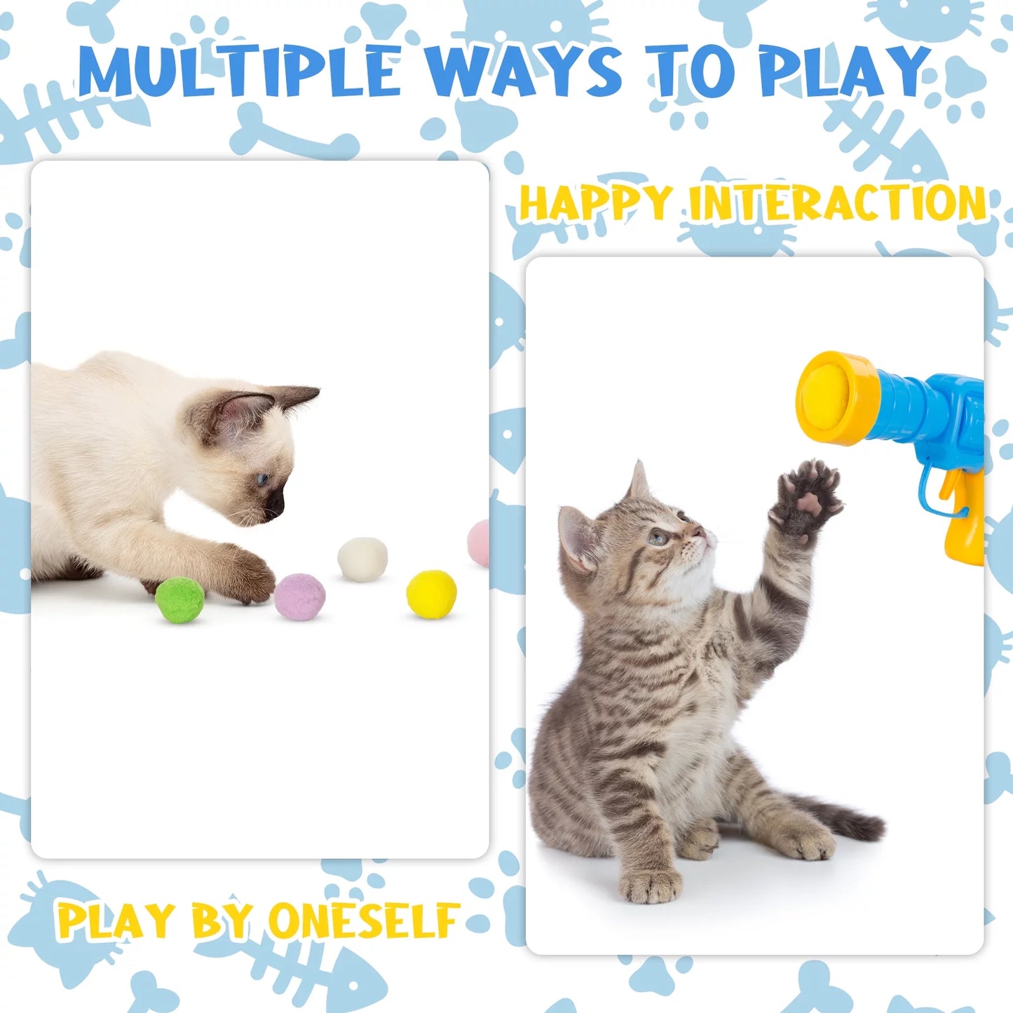 Cat Ball Launcher, 100Pcs Cat Toy Balls and 3 Pinballs, Silent Plush Elastic Cat Ball Toy, Interactive Cat Toys for Indoor Cats Kitten Toys(Yellow1)