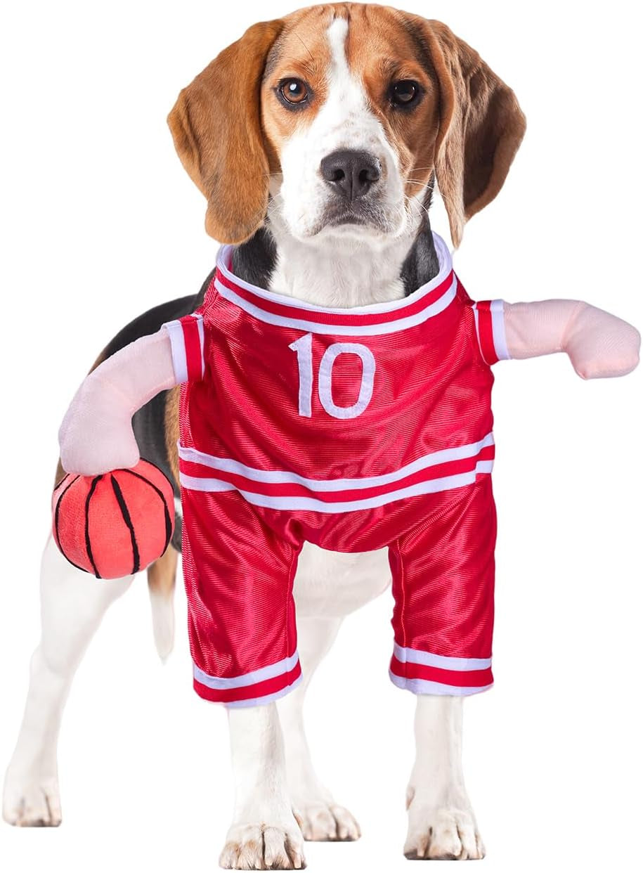 Dog Basketball Player Costume - Pet Halloween Costume Adjustable Funny Dress up Sports Outfit Cosplay Clothes for Small Medium Dog Red