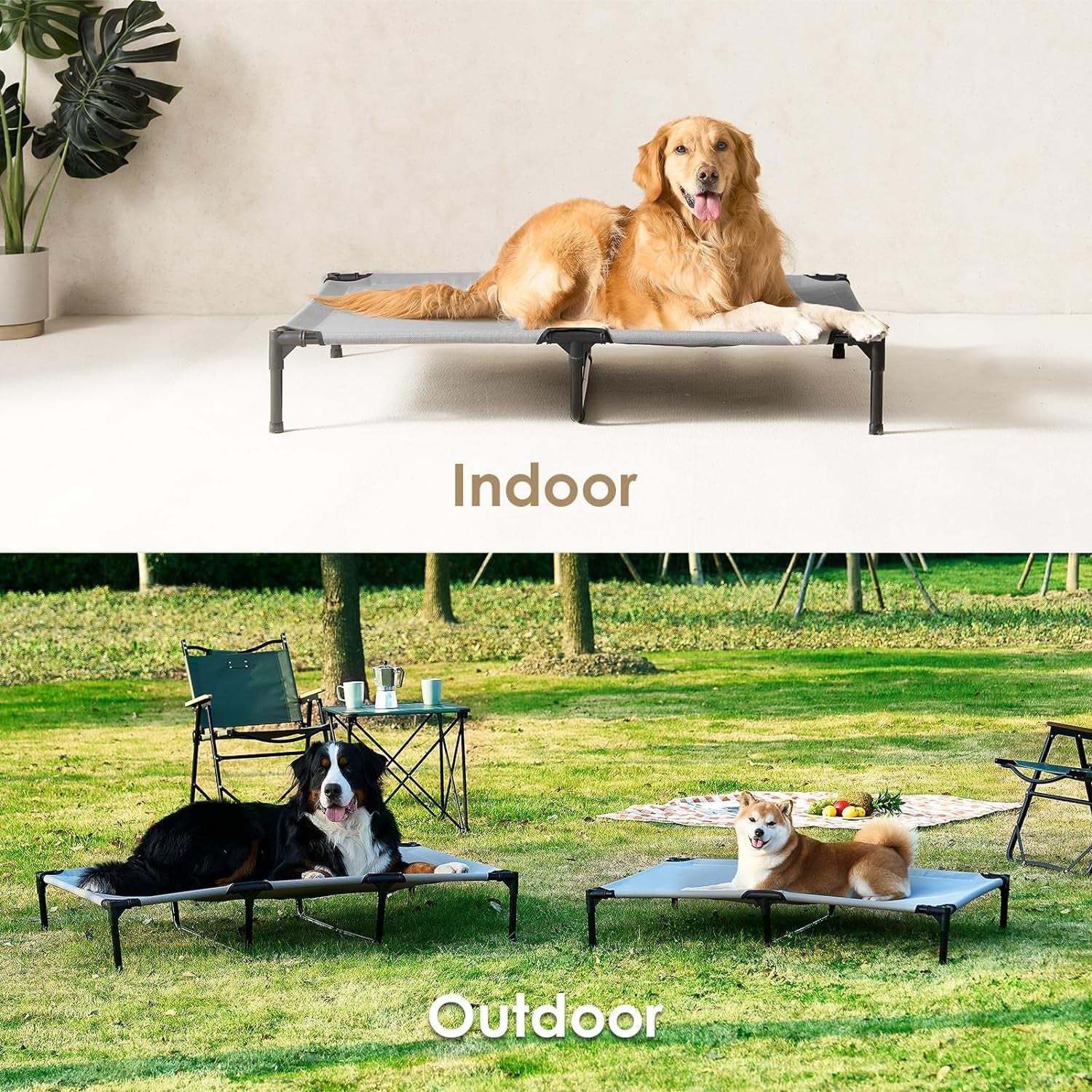 Elevated Dog Cot Beds for Large Dogs, Raised Outdoor Dog Bed with Frame, Washable Breathable Cooling Teslin Mesh and Anti-Slip Feet, Lifted Hammock Indoor Pet Bed, 44 Inches