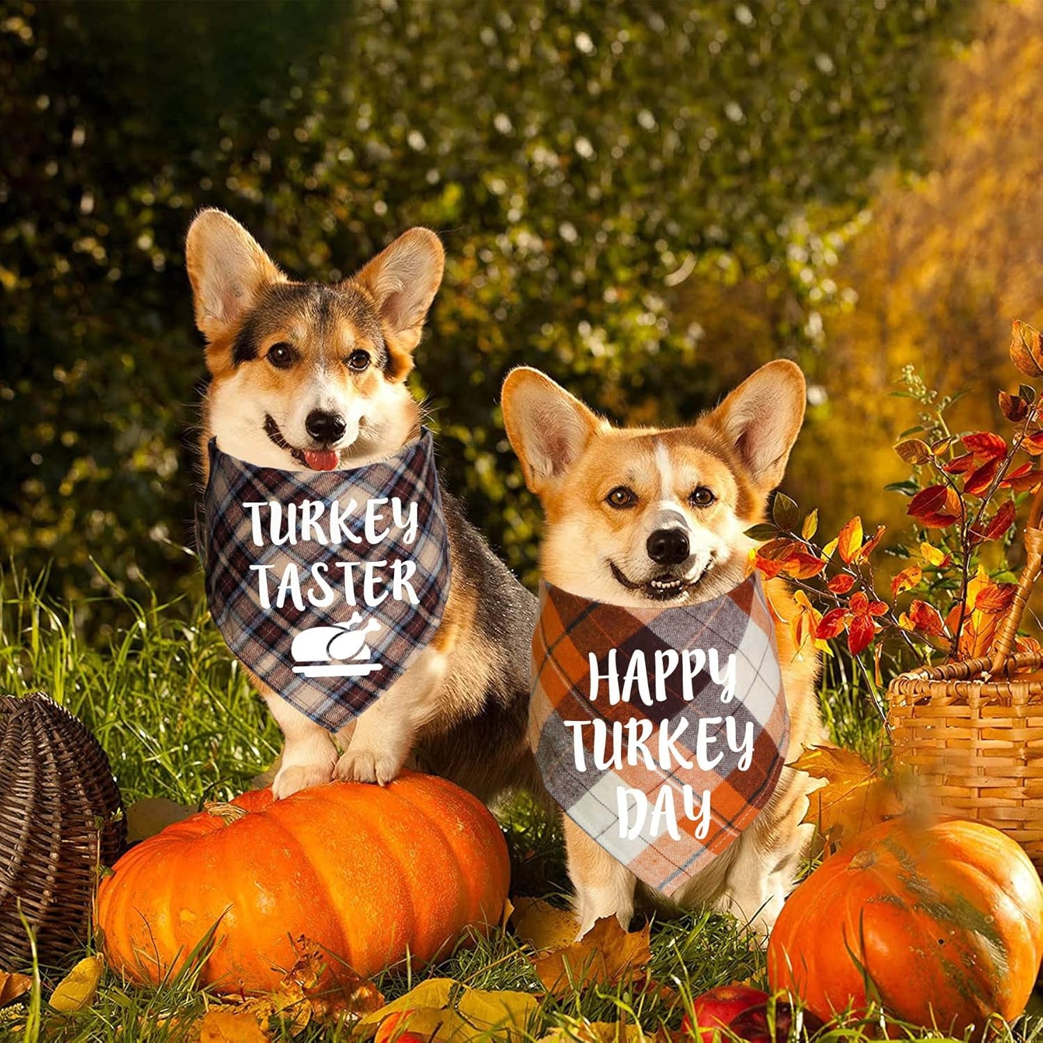 Holiday Plaid Dog Bandanas, 6 Pack Halloween Thanksgiving Christmas Dog Puppy Costume Decorations