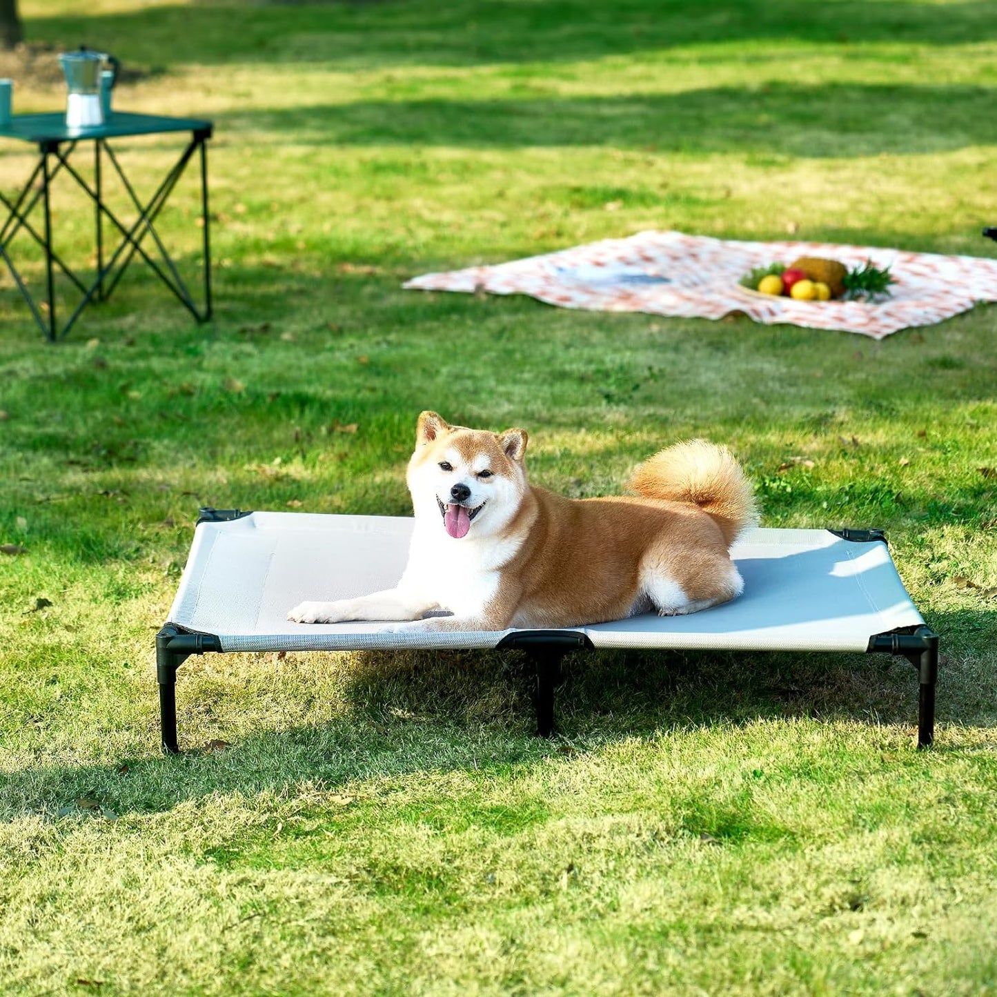 Elevated Dog Cot Beds for Large Dogs, Raised Outdoor Dog Bed with Frame, Washable Breathable Cooling Teslin Mesh and Anti-Slip Feet, Lifted Hammock Indoor Pet Bed, 44 Inches