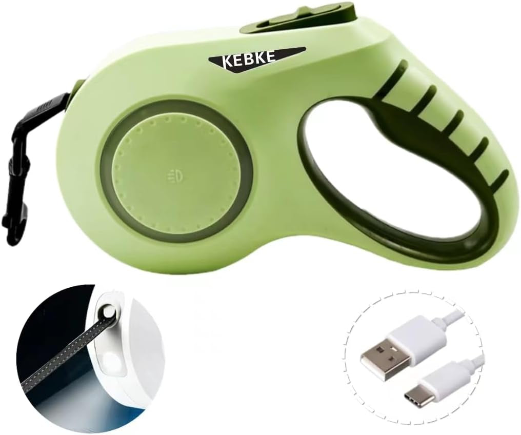 Retractable Dog Leash with Led Light for Medium Large Dog Walking Leash- 20Ft,Up to 110Lbs,Type-C Chargingļ¼Pet Leash,Tangle-Free, Non-Slip Handle, One-Button Control. (Black-With Lights)