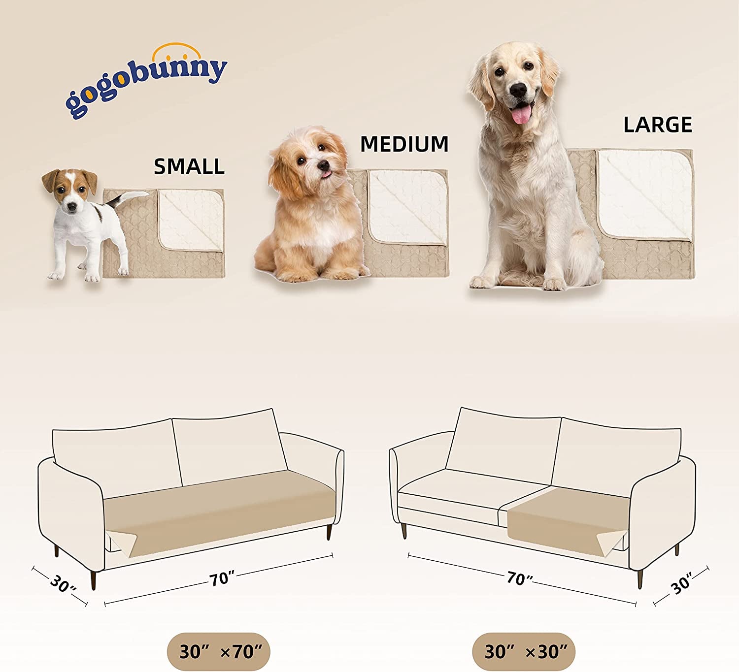100% Double-Sided Waterproof Dog Bed Cover Pet Blanket Sofa Couch Furniture Protector for Kids Children Dog Cat, Reversible (30X30 Inch (Pack of 1), Dark Beige/Light Beige)