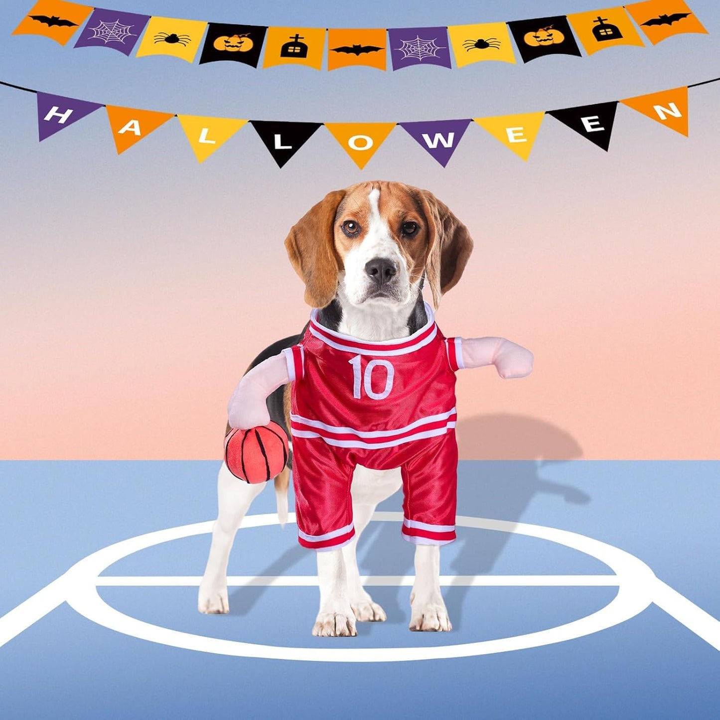 Dog Basketball Player Costume - Pet Halloween Costume Adjustable Funny Dress up Sports Outfit Cosplay Clothes for Small Medium Dog Red