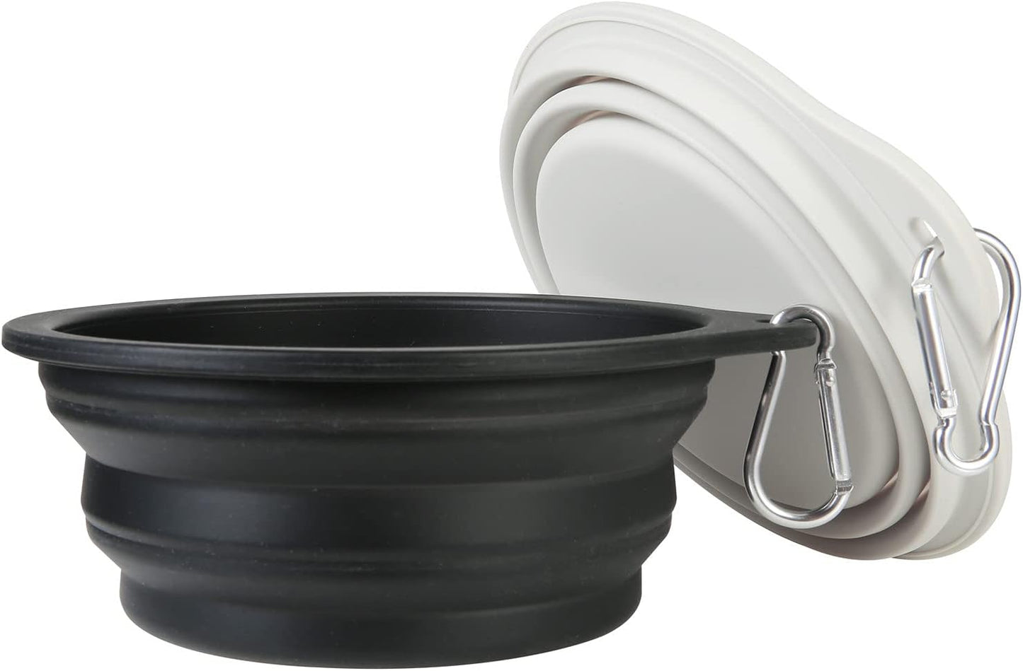 2Pack Collapsible Dog Bowl,Integrated Molding Travel Bowl No Plastic Rim Pet Feeding Bowls for Walking Traveling Outdoors,600Ml (Black+Light Grey)