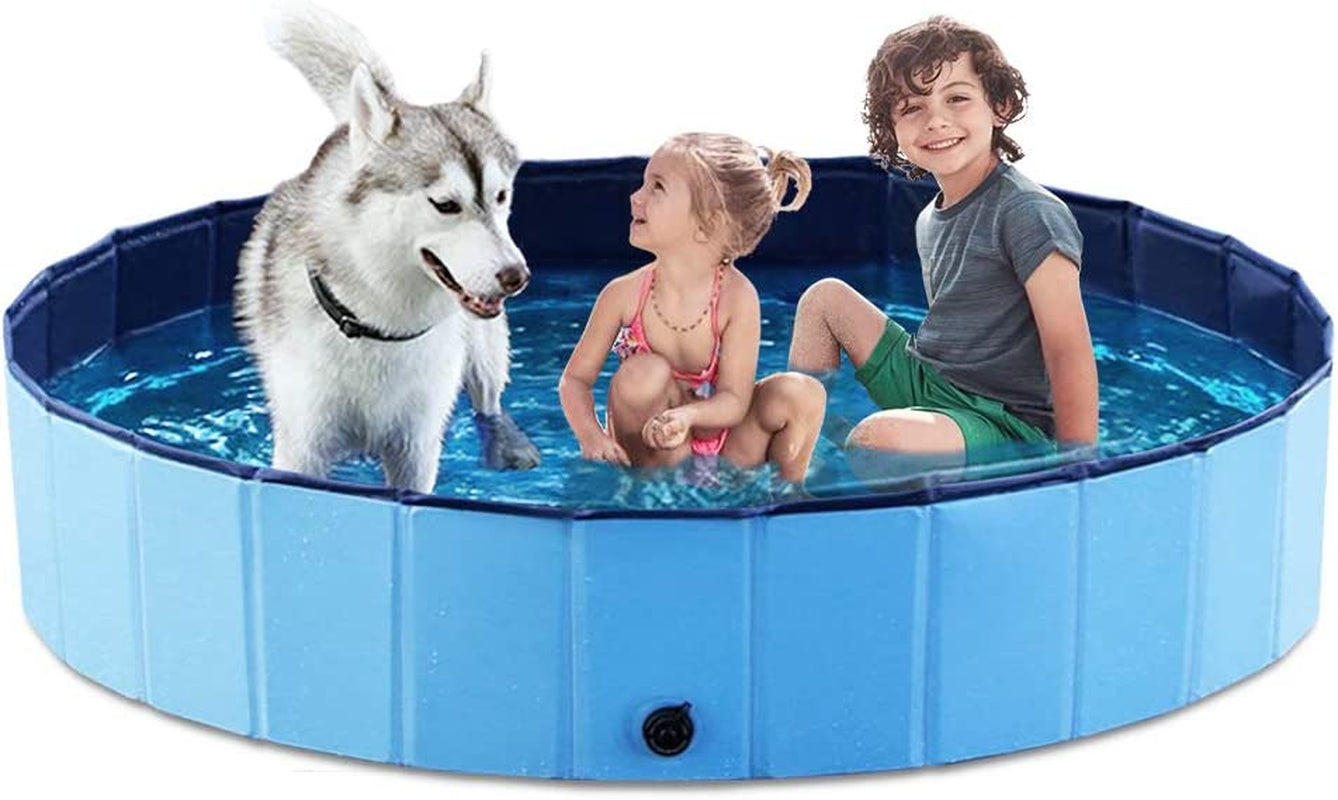 Foldable Dog Pet Bath Pool Collapsible Dog Pet Pool Bathing Tub Kiddie Pool Doggie Wading Pool for Puppy Small Medium Large Dogs Cats and Kids 32" Blue