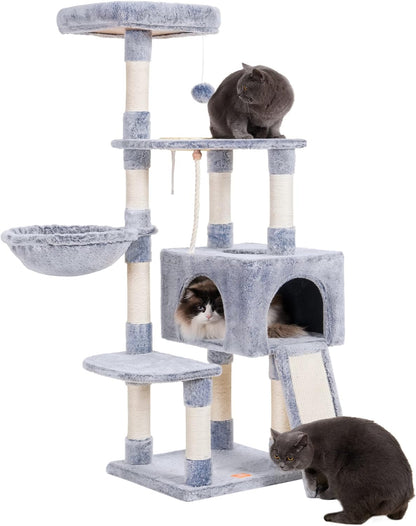 Cat Tree, Cat Tower for Indoor Cats with Scratching Board, Multi-Level Cat Furniture Condo with Feeding Bowl Smoky Gray HCT010G