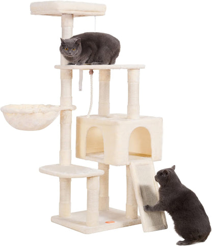 Cat Tree, Cat Tower for Indoor Cats with Scratching Board, Multi-Level Cat Furniture Condo with Feeding Bowl Smoky Gray HCT010G