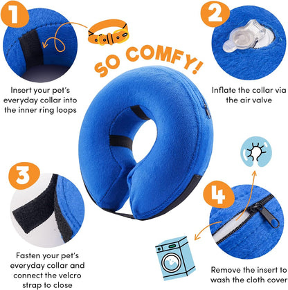 Protective Inflatable Collar for Dogs and Cats - Soft Pet Recovery Collar Does Not Block Vision E-Collar(X-Small，Blue)