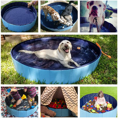 Foldable Dog Pet Bath Pool Collapsible Dog Pet Pool Bathing Tub Kiddie Pool Doggie Wading Pool for Puppy Small Medium Large Dogs Cats and Kids 32" Blue