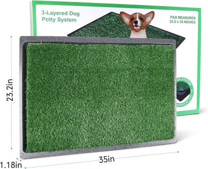 Dog Grass Pad with Tray (35Inx23.2In), Grass Pee Pads for Dogs Washable and Pet Toilet Potty Tray, Quickly Absorbency Portable Dog Potty Replacement Dogs Turf Potty Training for Indoor Outdoor