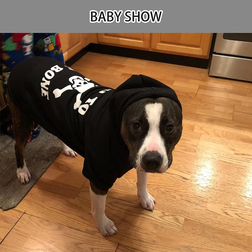 Dog Hoodie - Bad to the Bone Lettered Dog Sweatshirt with Hood, Warm Fleece Dog Sweater Clothes with Leash Hole, Cozy Soft Pet Outfit for Medium Large Dogs, L