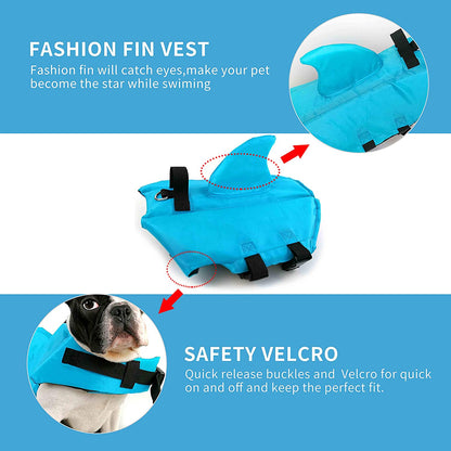 Dog Life Jacket- Preserver with Adjustable Belt, Pet Swimming Shark Jacket for Short Nose Dog,Upgrade Version (Pug,Bulldog,Poodle,Bull Terrier) (S, Blue)