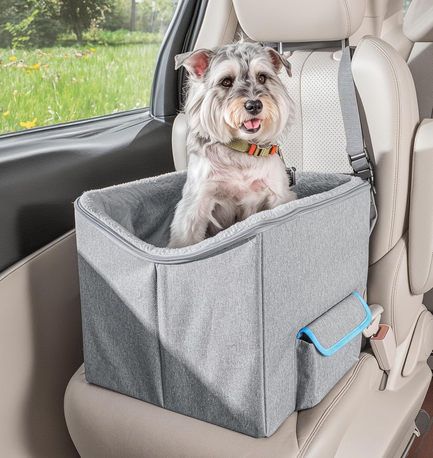 Dog Car Seat for Small Dogs, Elevated Dog Booster Seat Pet Travel Carrier Bed for Car with Adjustable Straps Pet Car Booster Seat for Small Dogs Cats