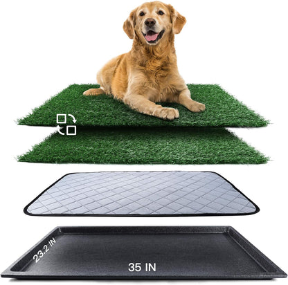 Dog Grass Pad with Tray (35Inx23.2In), Grass Pee Pads for Dogs Washable and Pet Toilet Potty Tray, Quickly Absorbency Portable Dog Potty Replacement Dogs Turf Potty Training for Indoor Outdoor