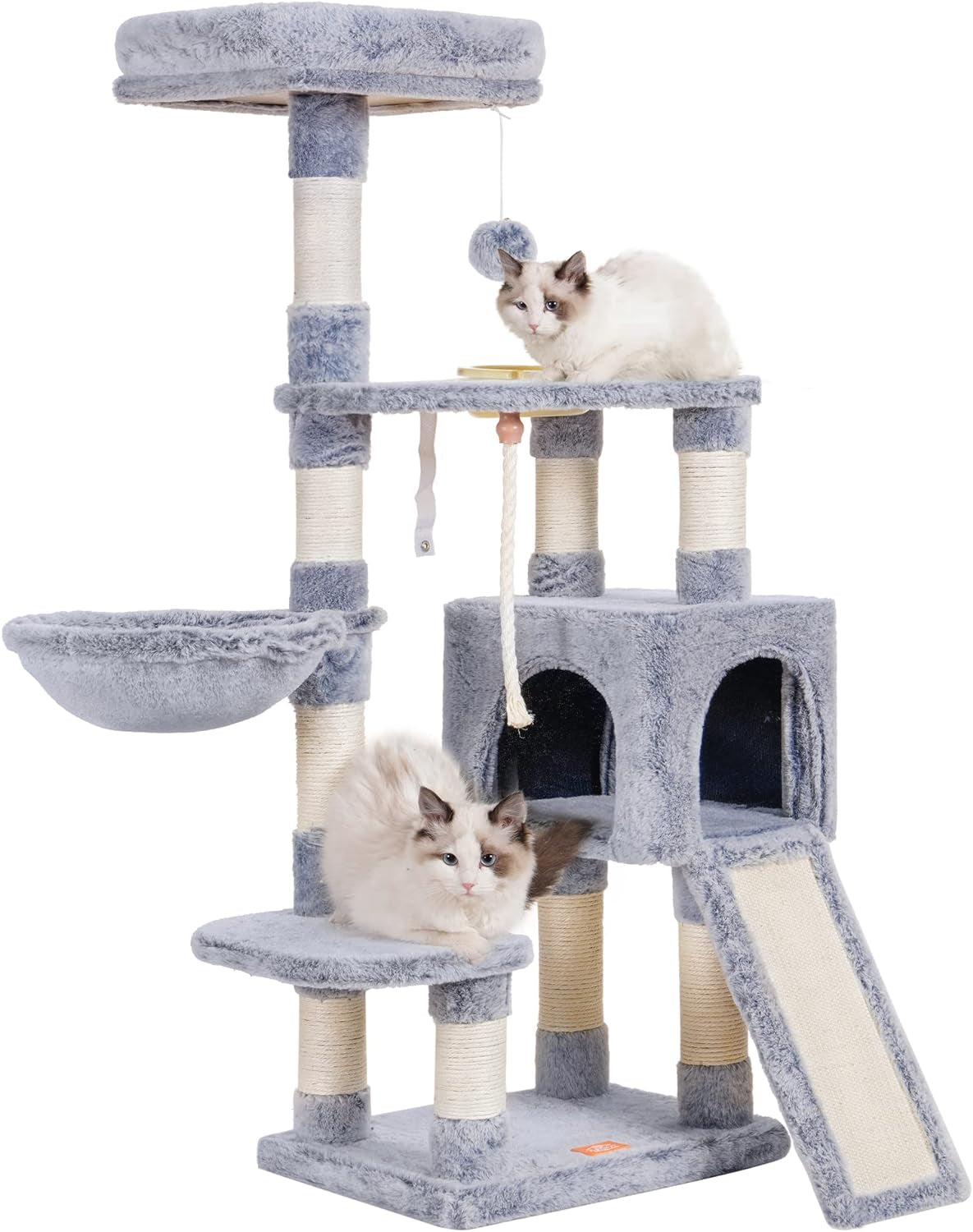 Cat Tree, Cat Tower for Indoor Cats with Scratching Board, Multi-Level Cat Furniture Condo with Feeding Bowl Smoky Gray HCT010G