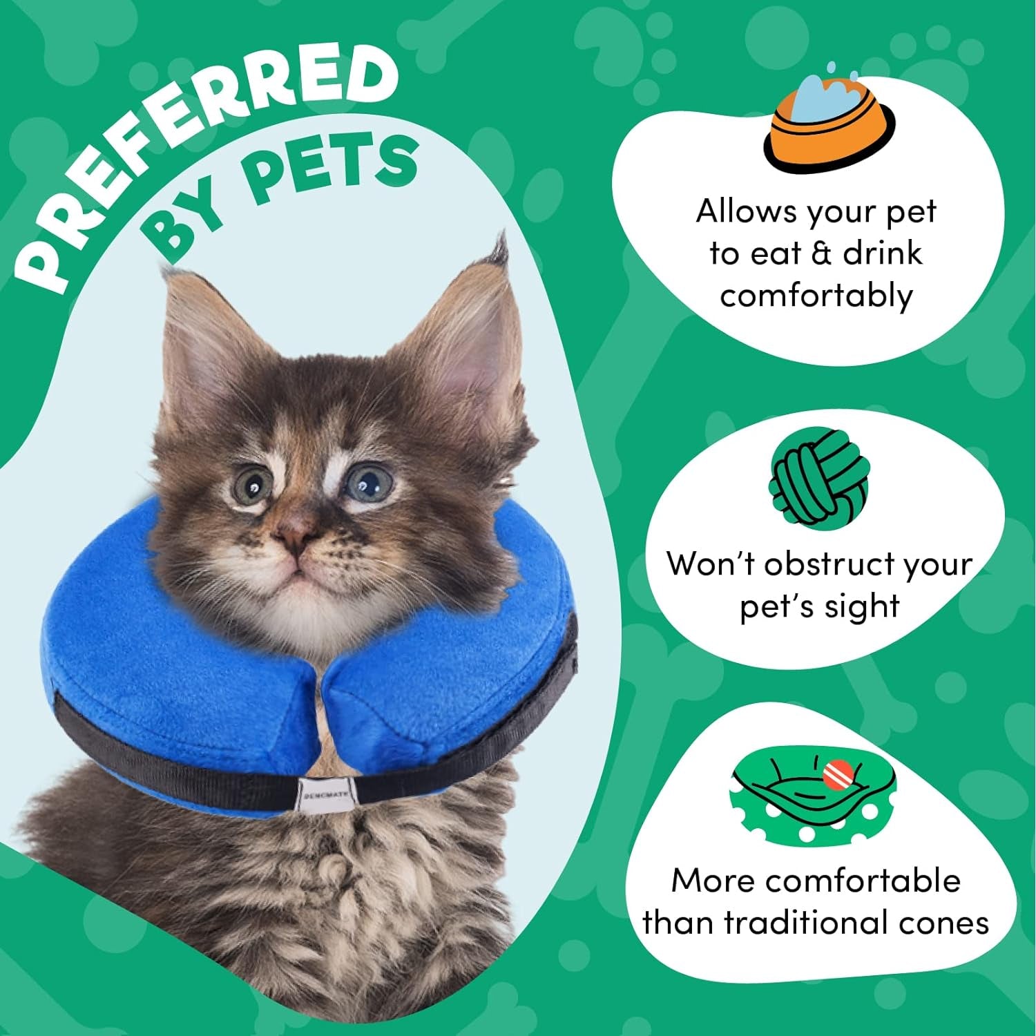 Protective Inflatable Collar for Dogs and Cats - Soft Pet Recovery Collar Does Not Block Vision E-Collar(X-Small，Blue)