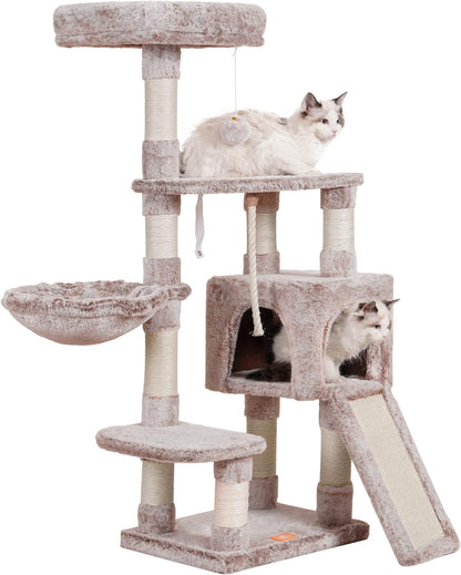 Cat Tree, Cat Tower for Indoor Cats with Scratching Board, Multi-Level Cat Furniture Condo with Feeding Bowl Smoky Gray HCT010G