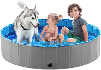 Foldable Dog Pet Bath Pool Collapsible Dog Pet Pool Bathing Tub Kiddie Pool Doggie Wading Pool for Puppy Small Medium Large Dogs Cats and Kids 32" Blue