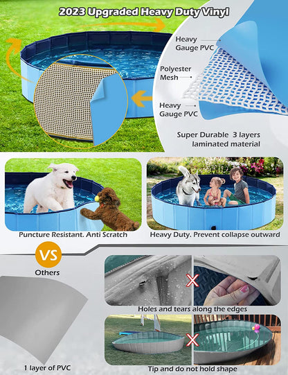 Foldable Dog Pet Bath Pool Collapsible Dog Pet Pool Bathing Tub Kiddie Pool Doggie Wading Pool for Puppy Small Medium Large Dogs Cats and Kids 32" Blue