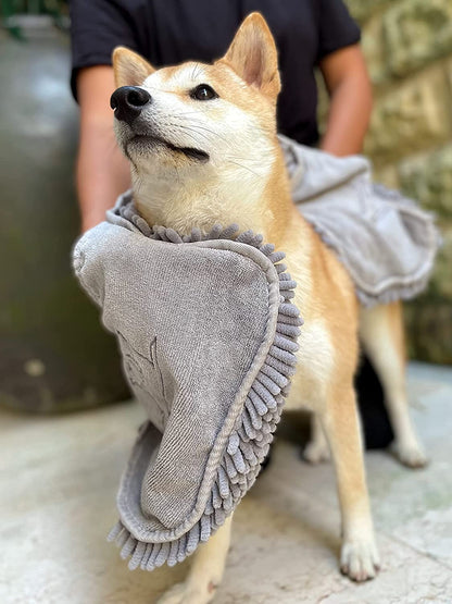 Quick Dry Towel for Dogs | Ultra Absorbent Microfiber Shammy | Extra Large 35X15 Size for All Breeds | Comfortable Hand Pockets | Indoor Outdoor Use | Durable Material | Machine Washable