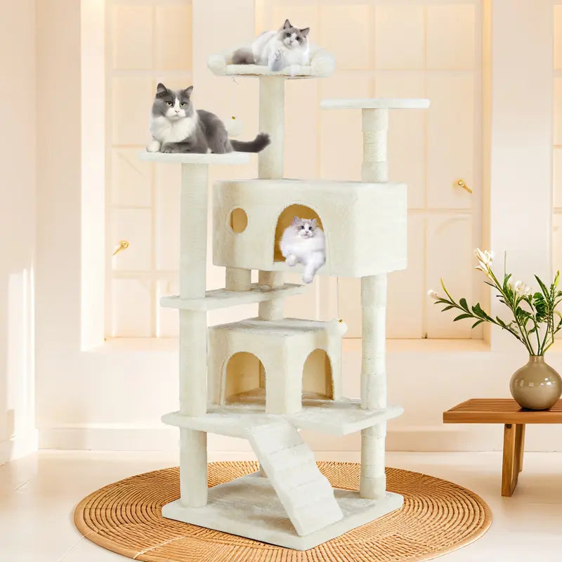 【Deals for You Days】Pettrove Cat Tree Tower for Indoor Cats, 54In Tall Multi-Level Pet Furniture, Stable Kitty Play House with Sisal Scratching Post, Large Condo, Climbing Ladder, Plush Toy for Kitten