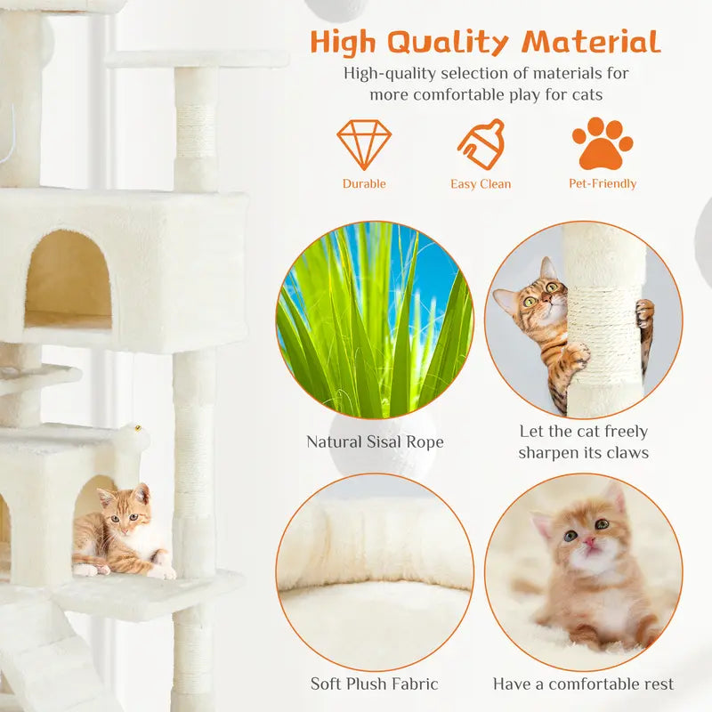 【Deals for You Days】Pettrove Cat Tree Tower for Indoor Cats, 54In Tall Multi-Level Pet Furniture, Stable Kitty Play House with Sisal Scratching Post, Large Condo, Climbing Ladder, Plush Toy for Kitten