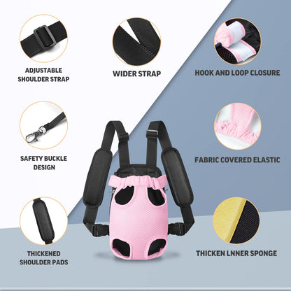 Pet Dog Carrier Backpack Adjustable Dog Front Carrier, Legs Out Easy-Fit Dog Travel Backpack Carrier for Hiking Camping for Small Medium Dogs Cats and Rabbits (Small, Pink)