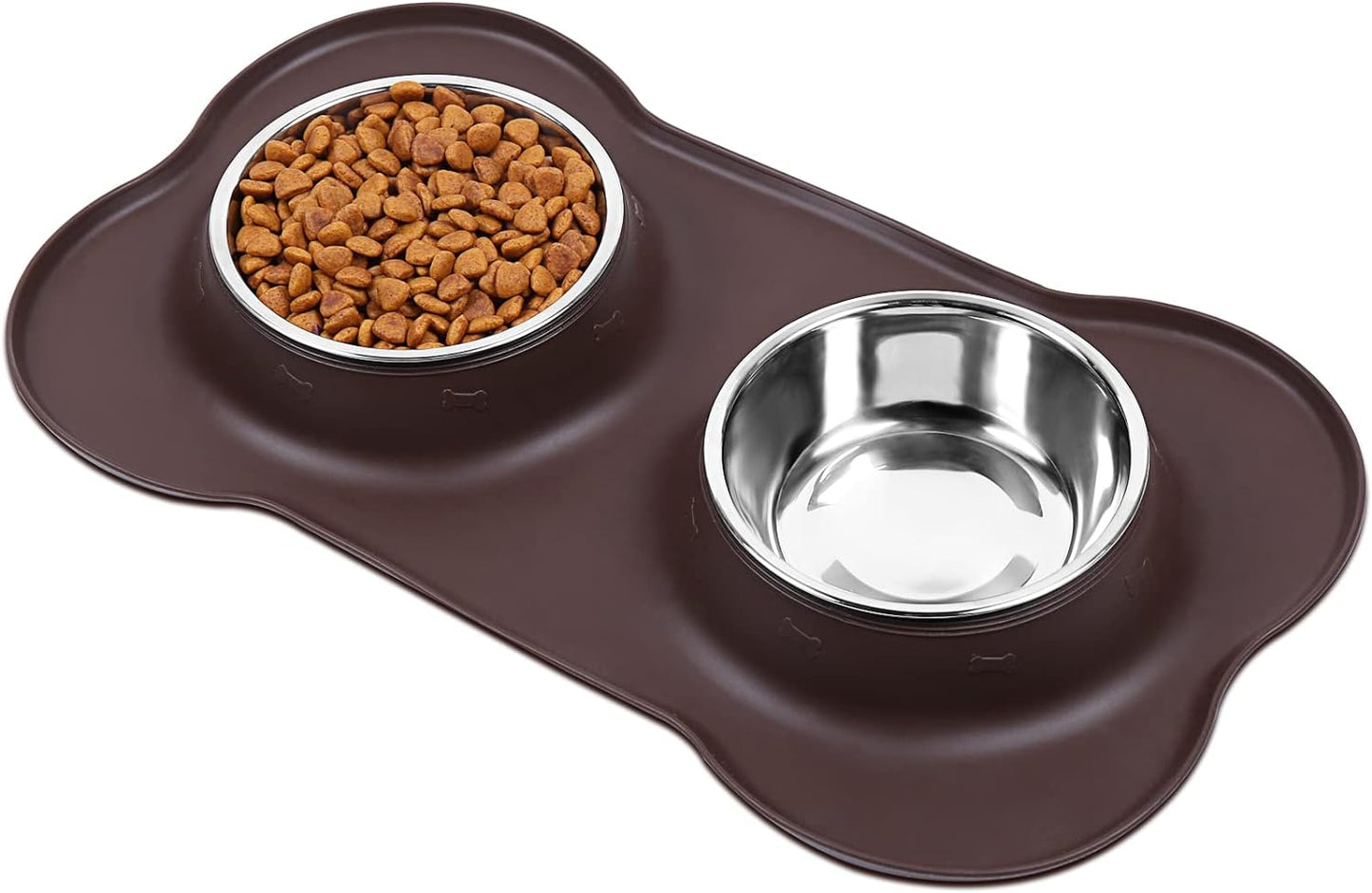 Dog Bowls Set, Double Stainless Steel Feeder Bowls and Wider Non Skid Spill Proof Silicone Mat Pet Puppy Cats Dogs Bowl, Grey