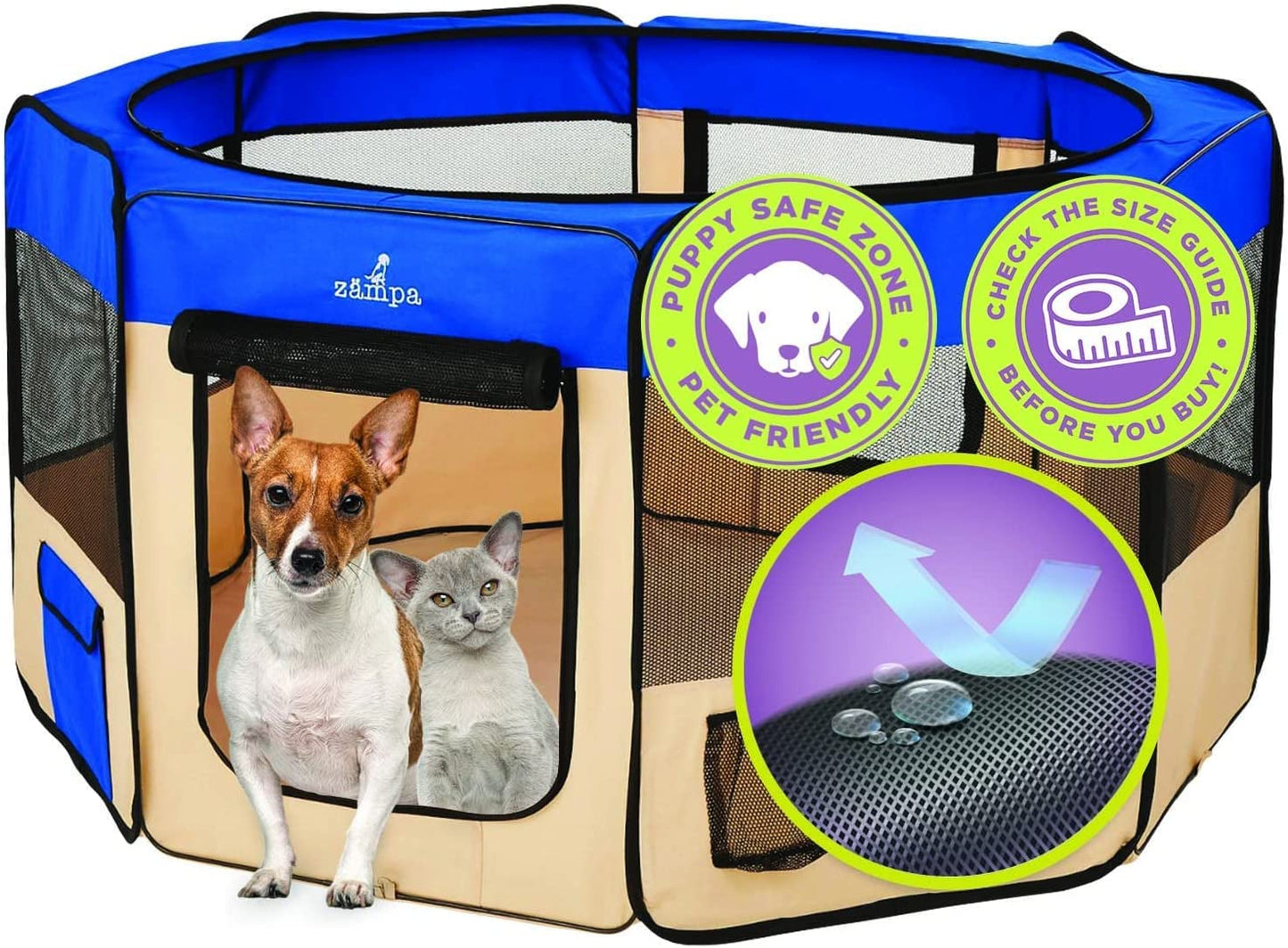 Pop up Portable Medium 45"X45"X24" Playpen for Dog and Cat, Foldable | Indoor/Outdoor Pen & Travel Pet Carrier + Carrying Case