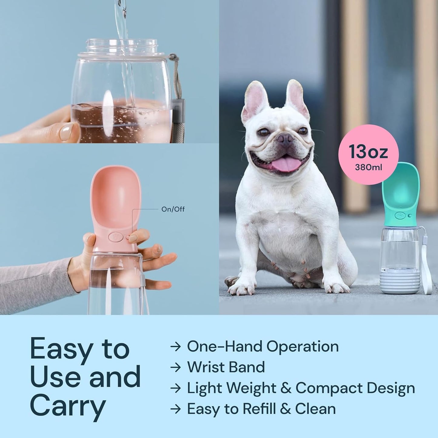 Dog Water Bottle with Poop Bag Dispenser, Portable Dog Travel Water Bottle Perfect for Walking, Hiking, on the Go & Car Rides Pets Drinking (Poops Bags Not Included)