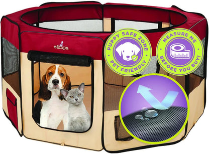 Pop up Portable Medium 45"X45"X24" Playpen for Dog and Cat, Foldable | Indoor/Outdoor Pen & Travel Pet Carrier + Carrying Case