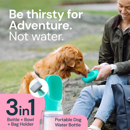 Dog Water Bottle with Poop Bag Dispenser, Portable Dog Travel Water Bottle Perfect for Walking, Hiking, on the Go & Car Rides Pets Drinking (Poops Bags Not Included)