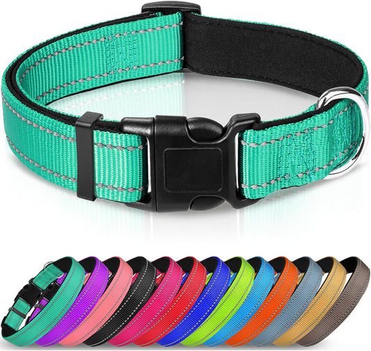Reflective Dog Collar,Soft Neoprene Padded Breathable Nylon Pet Collar Adjustable for Medium Dogs,Teal,M