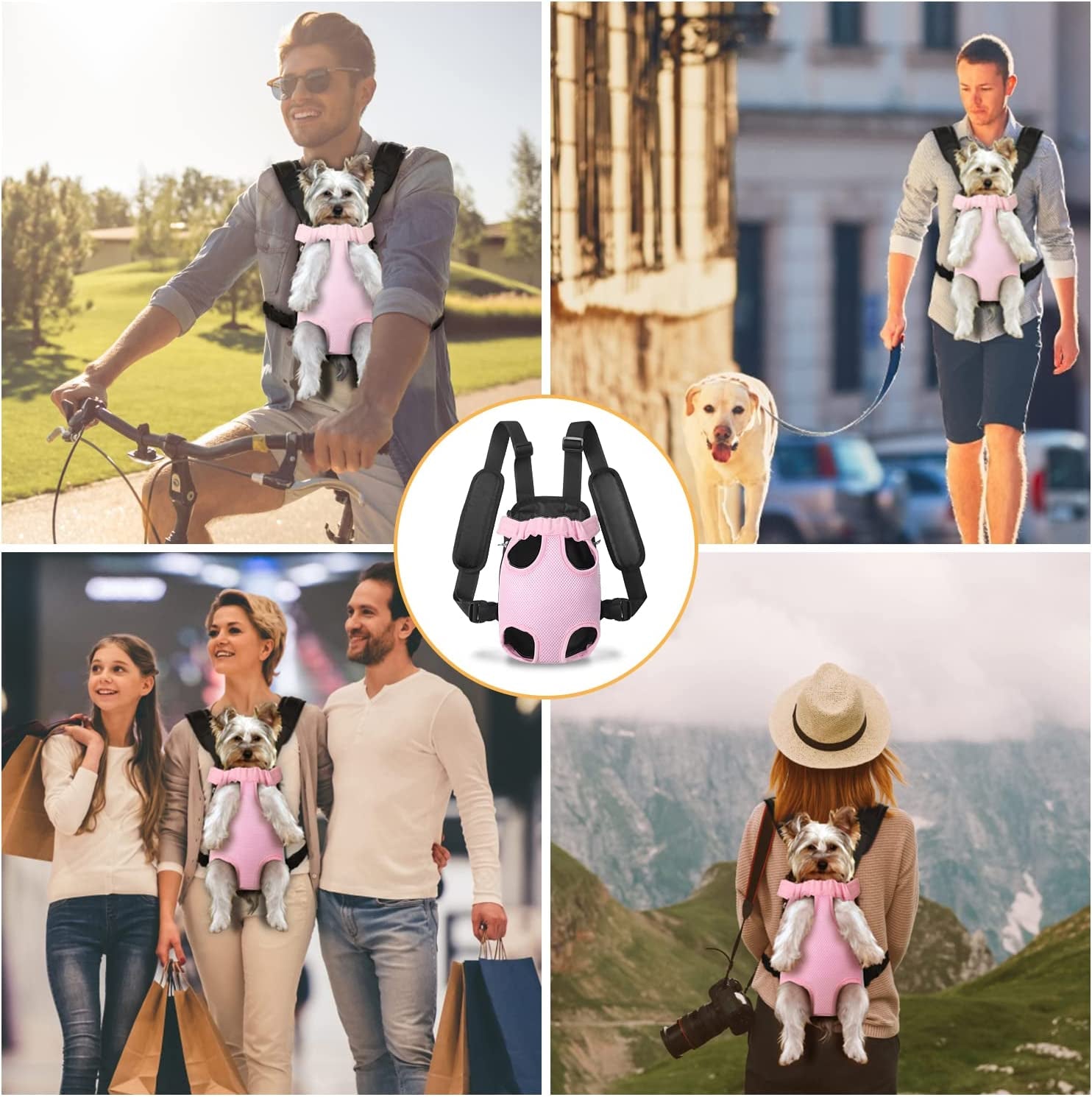 Pet Dog Carrier Backpack Adjustable Dog Front Carrier, Legs Out Easy-Fit Dog Travel Backpack Carrier for Hiking Camping for Small Medium Dogs Cats and Rabbits (Small, Pink)