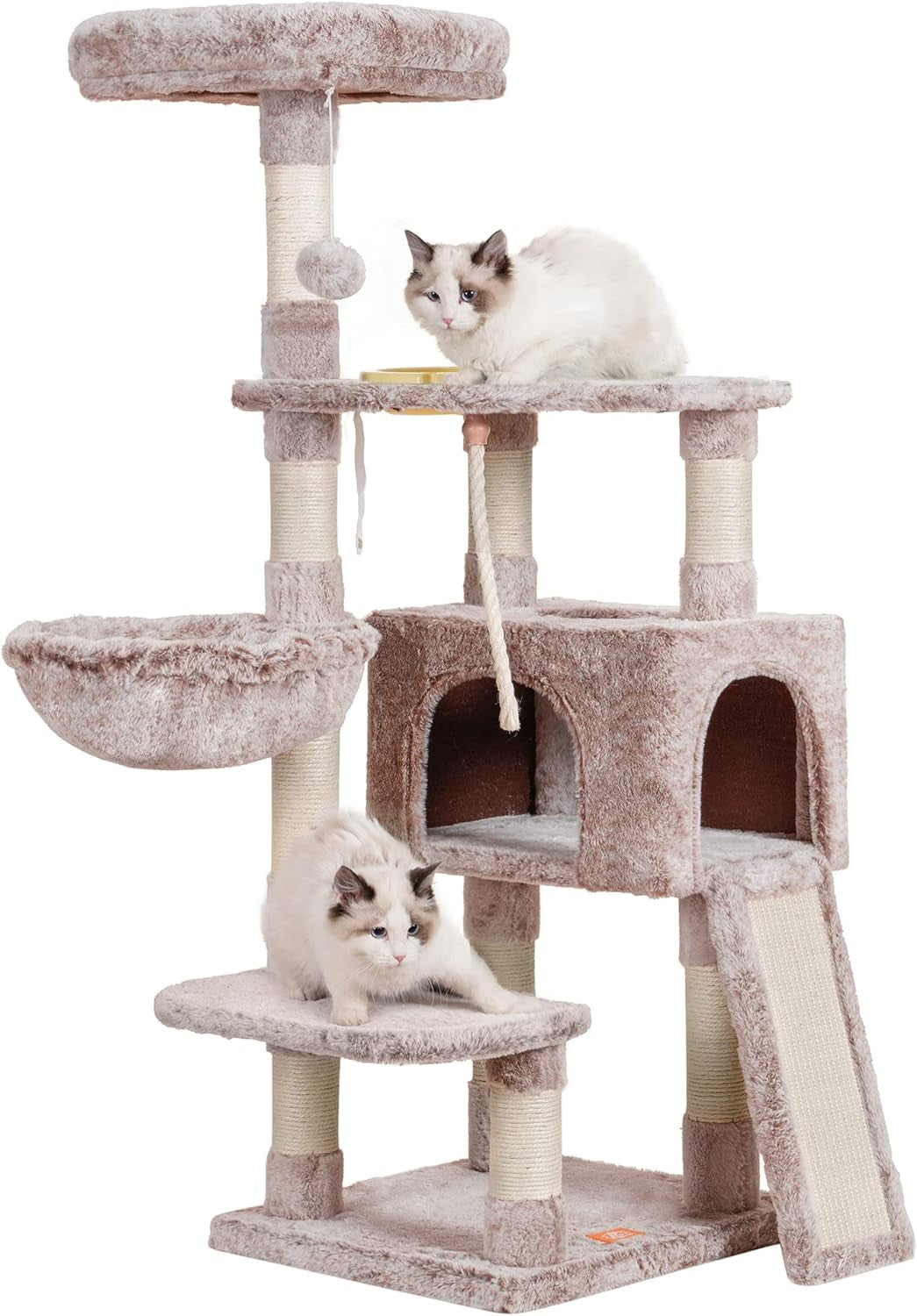 Cat Tree, Cat Tower for Indoor Cats with Scratching Board, Multi-Level Cat Furniture Condo with Feeding Bowl Smoky Gray HCT010G