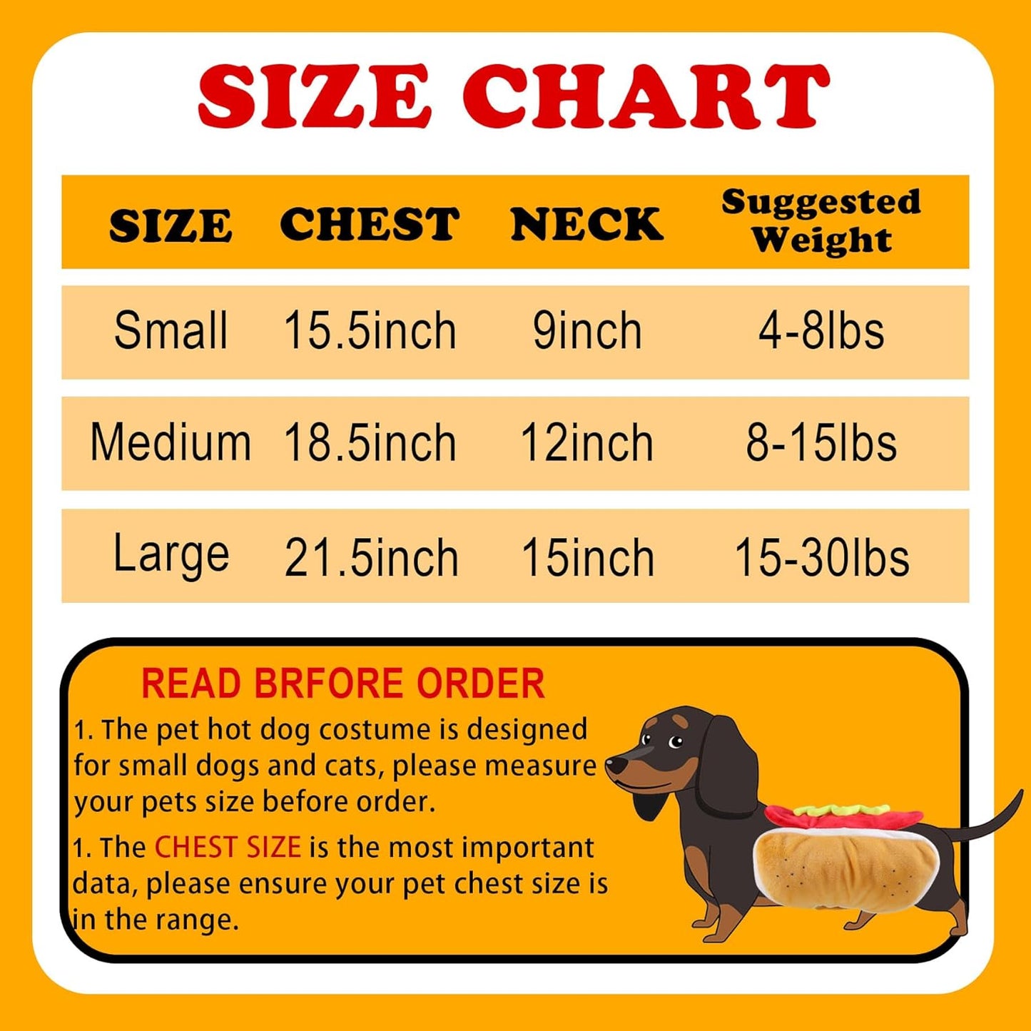 Dog Hot Dog Costume, Dog Halloween Costumes Pet Hot Dog Costume Funny Dog Costume for XS Small Medium Dogs Cats Pets (Medium)