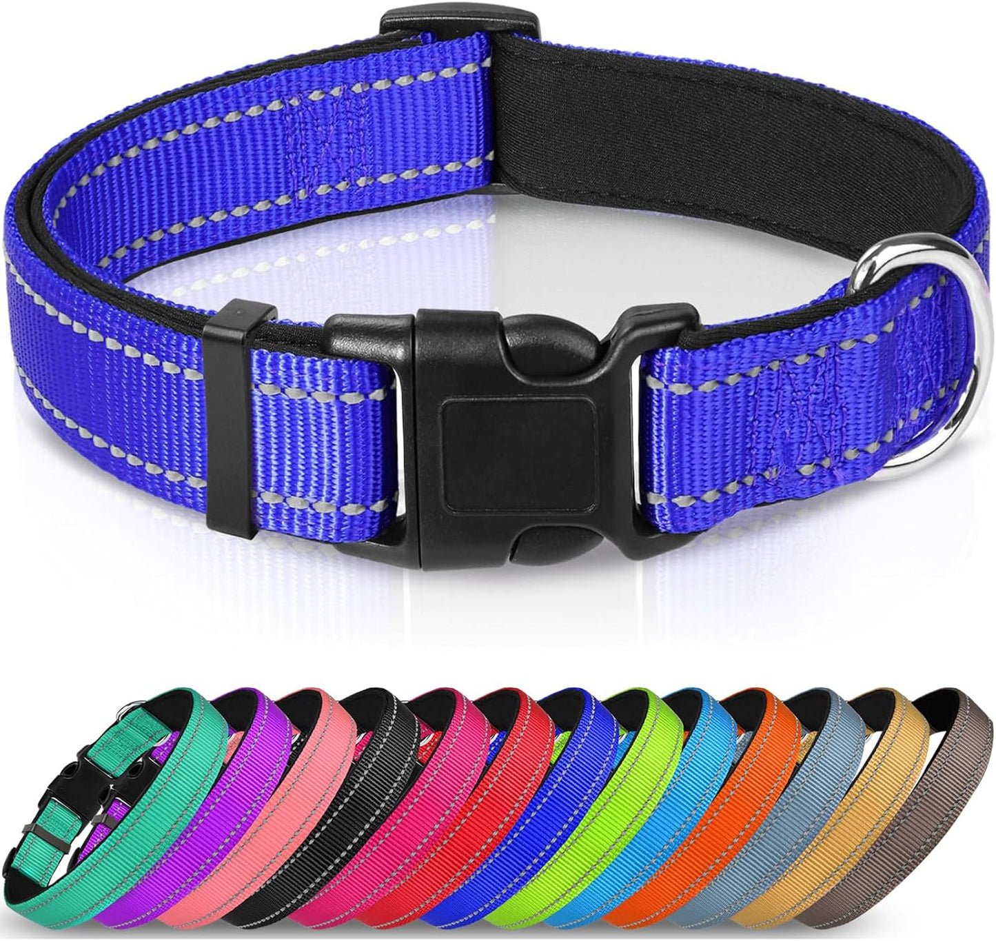 Reflective Dog Collar,Soft Neoprene Padded Breathable Nylon Pet Collar Adjustable for Medium Dogs,Teal,M