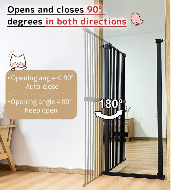 Lumizone Extra Tall Pet Gate 61.02" High Pressure Mounted 30.12"-67.32" Extra Wide (9 Sizes Available) 1.37" Gap for Cat Dog Children Stairs Doorway Hallway No Drilling Auto-Close Cat Gates Dog Gate Proof Gate for Cats Proof Fence Cat Door Safety Gate