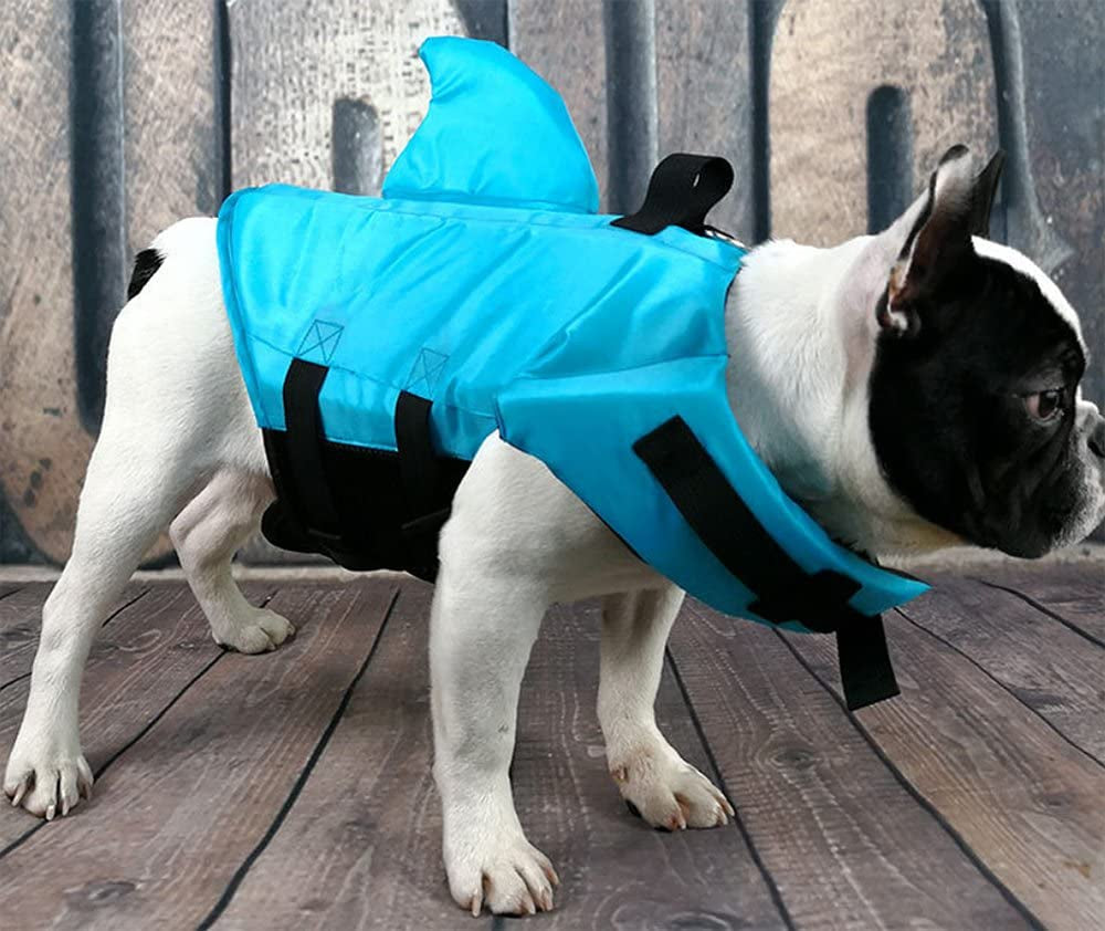 Dog Life Jacket- Preserver with Adjustable Belt, Pet Swimming Shark Jacket for Short Nose Dog,Upgrade Version (Pug,Bulldog,Poodle,Bull Terrier) (S, Blue)