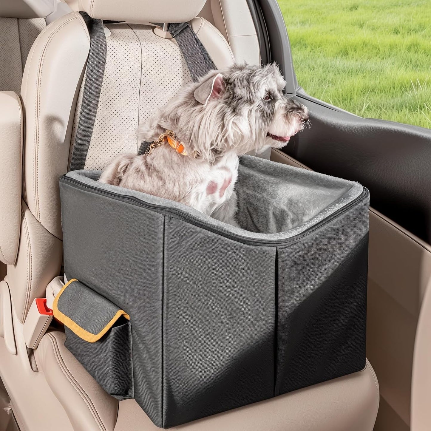 Dog Car Seat for Small Dogs, Elevated Dog Booster Seat Pet Travel Carrier Bed for Car with Adjustable Straps Pet Car Booster Seat for Small Dogs Cats