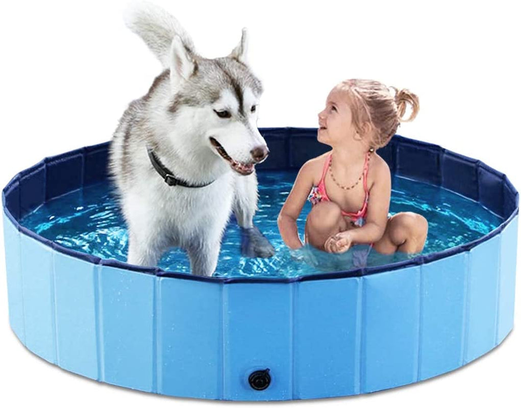 Foldable Dog Pet Bath Pool Collapsible Dog Pet Pool Bathing Tub Kiddie Pool Doggie Wading Pool for Puppy Small Medium Large Dogs Cats and Kids 32" Blue