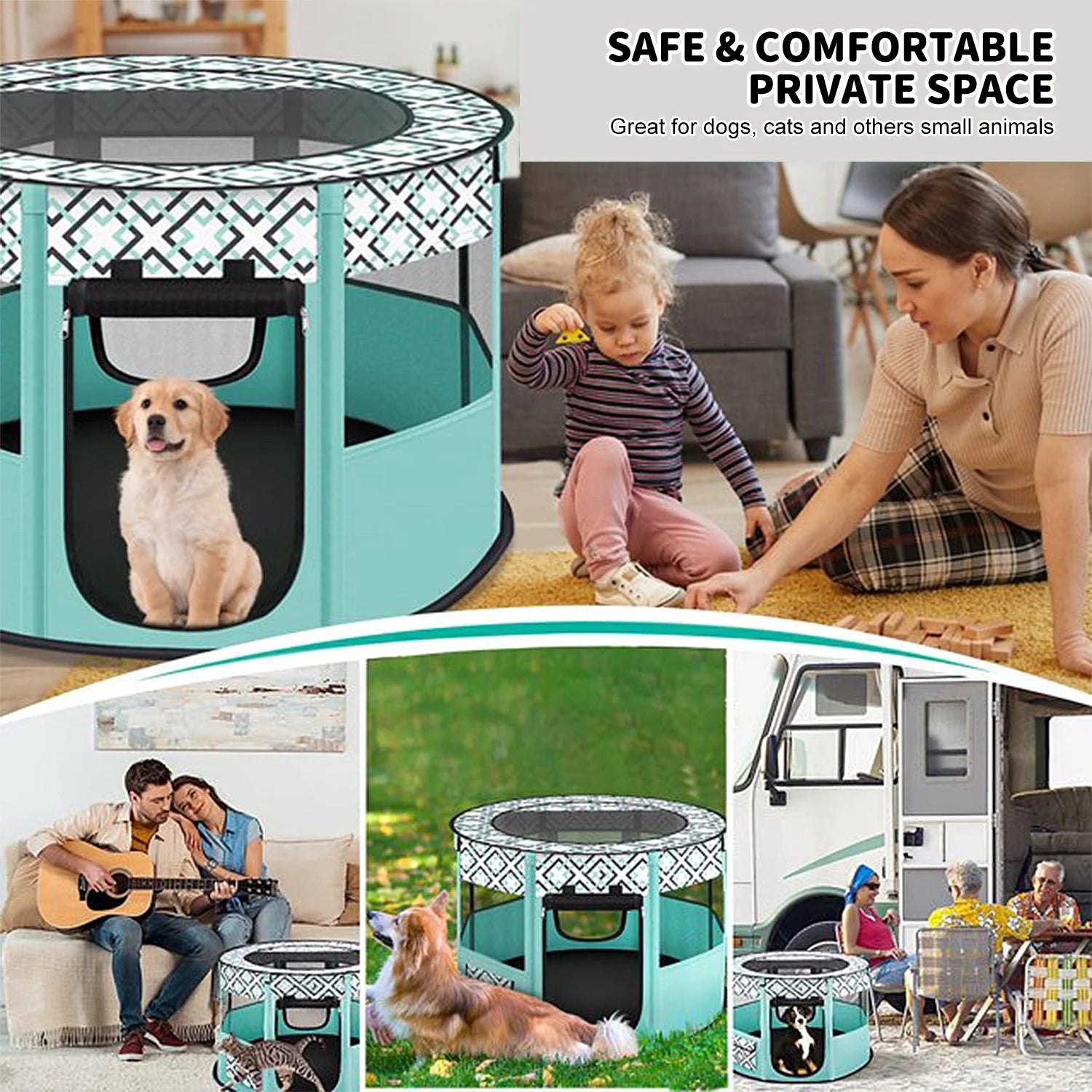 Large Pet Playpen, 44" Diameter 24" Height Dog Playpen, Heavy Duty Portable Exercise Pen Tent for Dog, Cat, Rabbit, Foldable Indoor Outdoor Travel Use, Come with Carrying Case