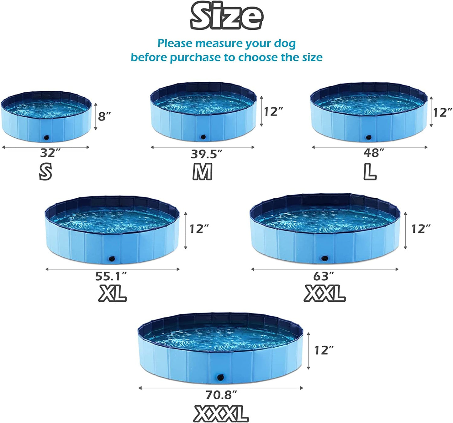 Foldable Dog Pet Bath Pool Collapsible Dog Pet Pool Bathing Tub Kiddie Pool Doggie Wading Pool for Puppy Small Medium Large Dogs Cats and Kids 32" Blue