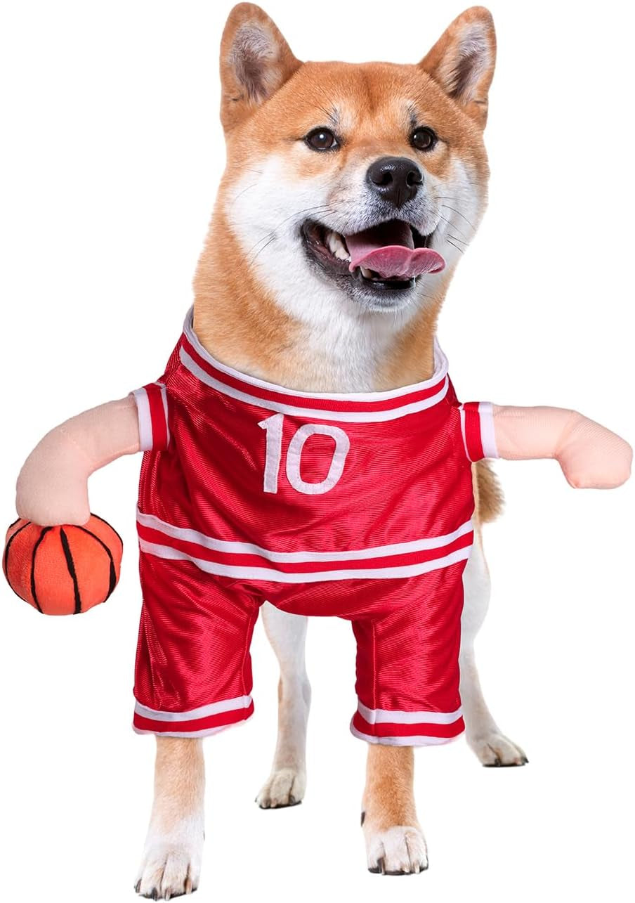 Dog Basketball Player Costume - Pet Halloween Costume Adjustable Funny Dress up Sports Outfit Cosplay Clothes for Small Medium Dog Red 