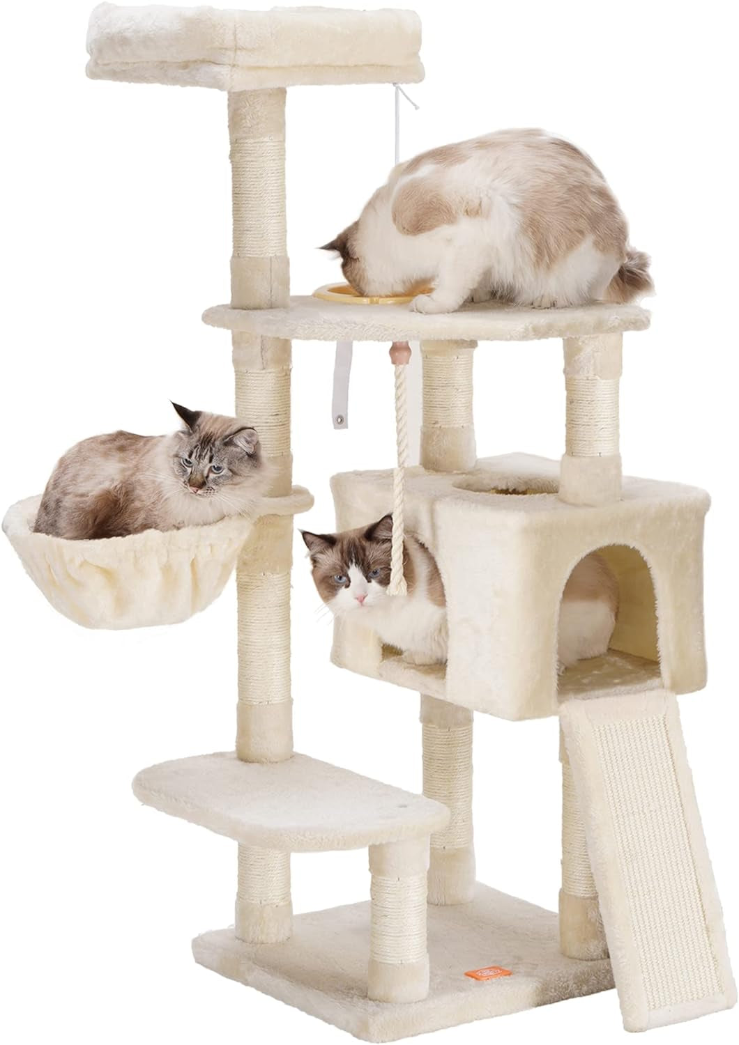 Cat Tree, Cat Tower for Indoor Cats with Scratching Board, Multi-Level Cat Furniture Condo with Feeding Bowl Smoky Gray HCT010G